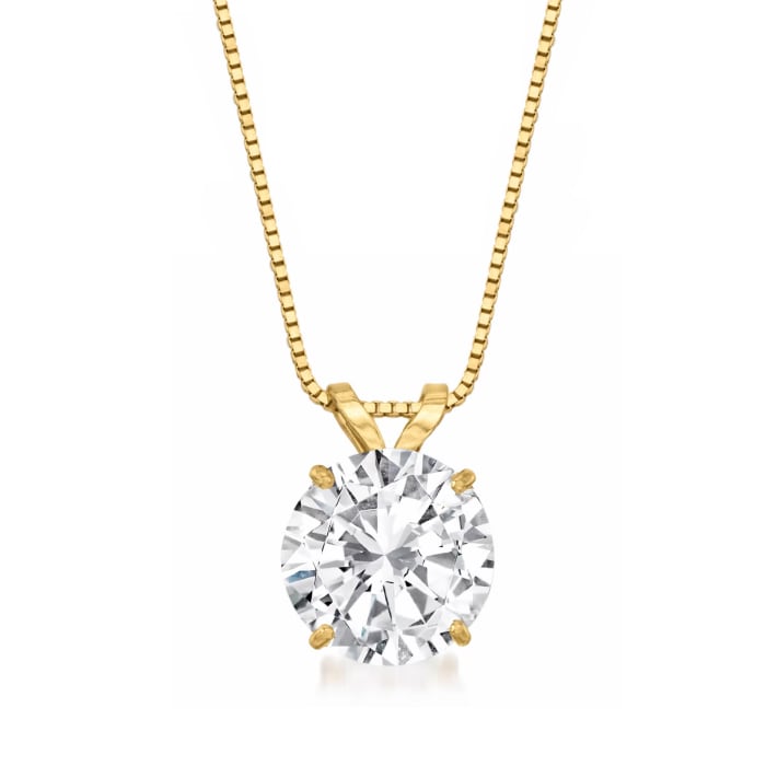 2.00 Carat CZ Solitaire Necklace in 14kt Yellow Gold