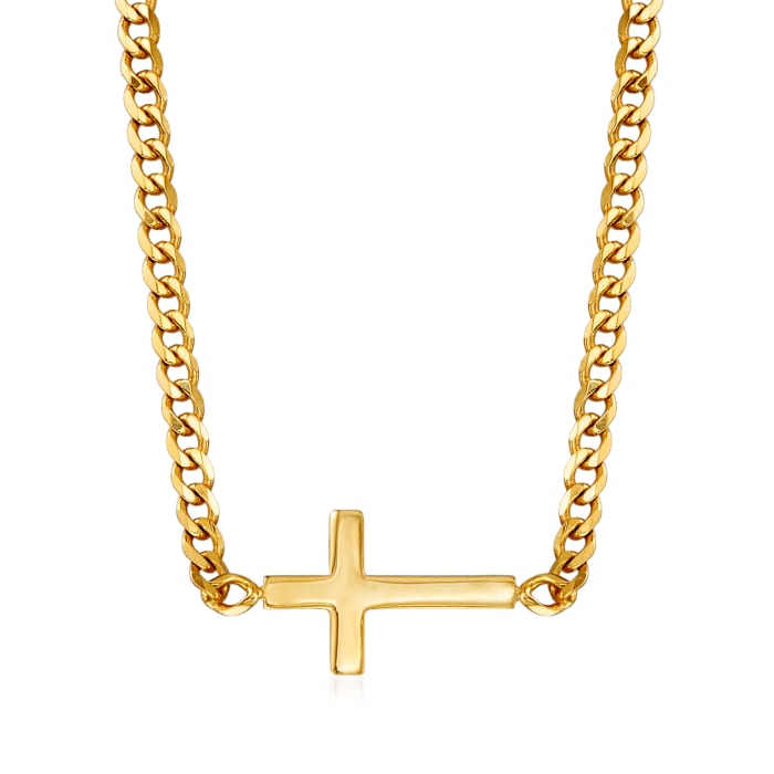 14kt Yellow Gold Sideways Cross Adjustable Necklace