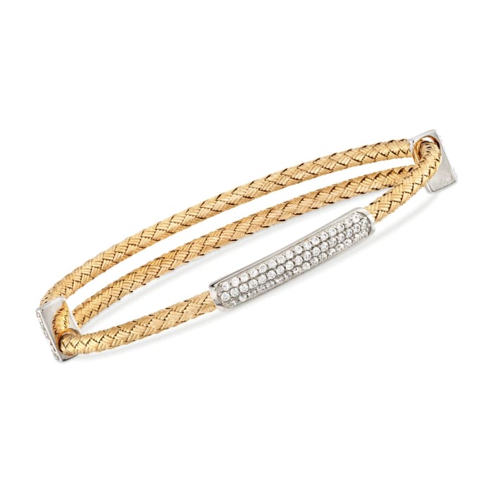 Charles Garnier &quot;Alyson&quot; .45 ct. t.w. CZ Bar Bangle Bracelet in Two-Tone Sterling Silver