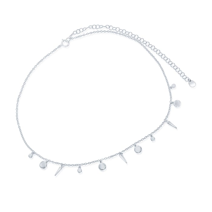 Silver Silver Circle and Spike Charm Choker Necklace