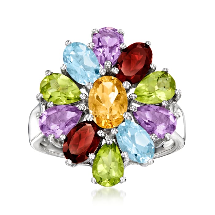 4.60 ct. t.w. Multi-Gemstone Cluster Ring in Sterling Silver