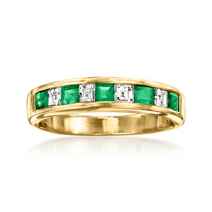 C. 1980 Vintage .60 ct. t.w. Emerald and .40 ct. t.w. Diamond Ring in 18kt Yellow Gold