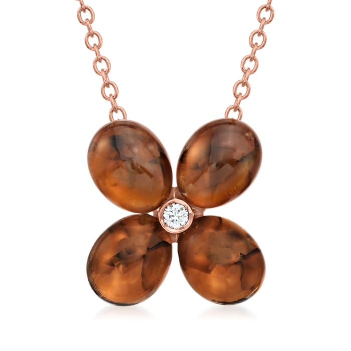 C. 2000 Vintage 11.80 ct. t.w. Smoky Quartz Flower Necklace with Diamond Accent in 18kt Rose Gold