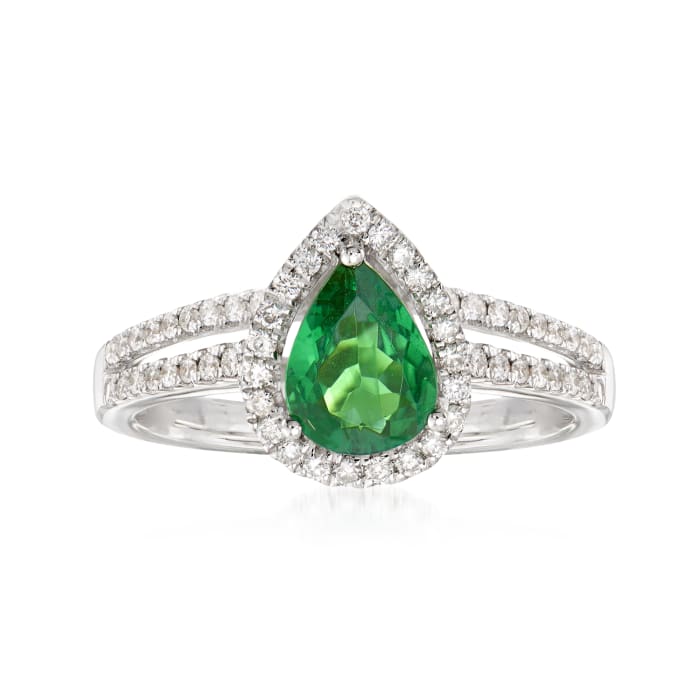 .90 Carat Pear-Shaped Tsavorite and .30 ct. t.w. Diamond Halo Ring in 14kt White Gold