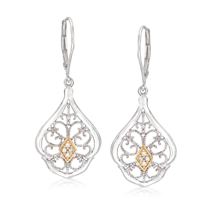 .10 ct. t.w. Diamond Openwork Drop Earrings in Sterling Silver and 14kt Yellow Gold