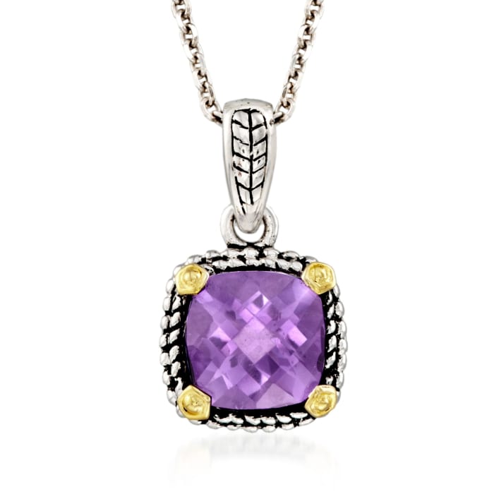 1.95 Carat Amethyst Pendant Necklace in Sterling Silver and 14kt Gold