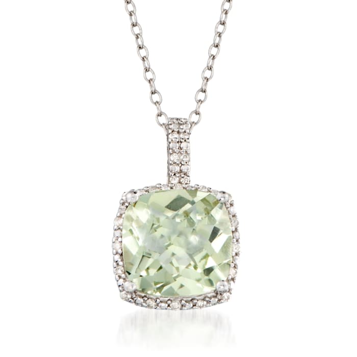 4.00 Carat Prasiolite and .10 ct. t.w. Diamond Pendant Necklace in Sterling Silver
