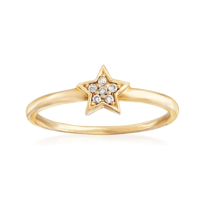 C. 1990 Vintage 14kt Yellow Gold Star Ring with Diamond Accents