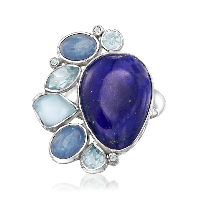 Lapis and 3.00 ct. t.w. Kyanite Ring with 1.96 ct. t.w. Sky Blue Topaz in Sterling Silver