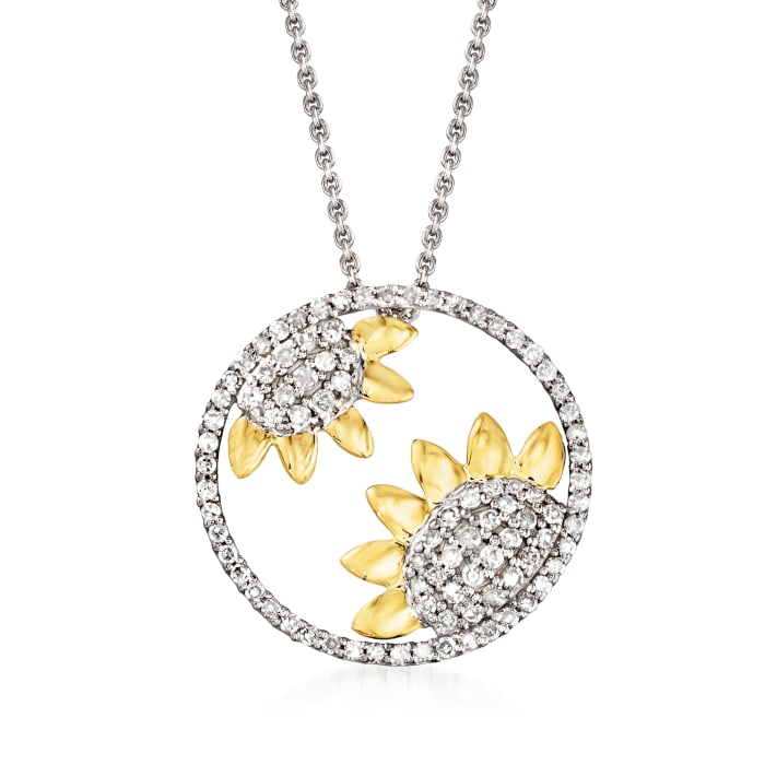 .50 ct. t.w. Diamond Sunflower Necklace in Sterling Silver with 14kt Yellow Gold