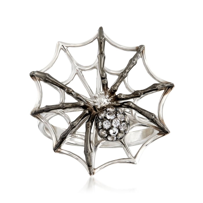.10 ct. t.w. White Topaz Spider and Web Ring in Sterling Silver