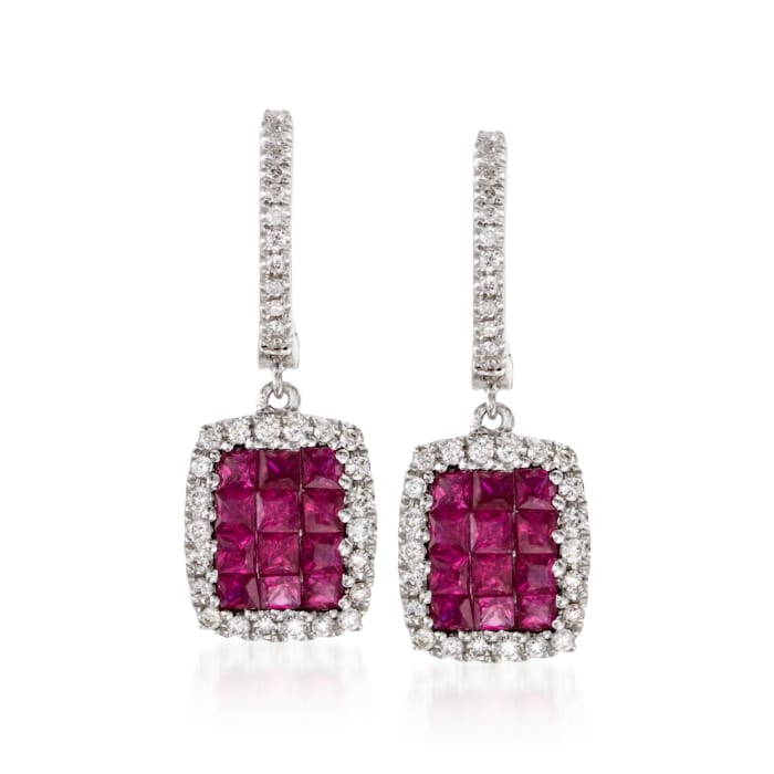 Gregg Ruth .88 ct. t.w. Ruby and .27 ct. t.w. Diamond Earrings in 18kt White Gold