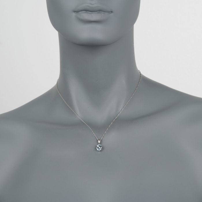 1.10 Carat Aquamarine Solitaire Necklace in 14kt White Gold 16-inch