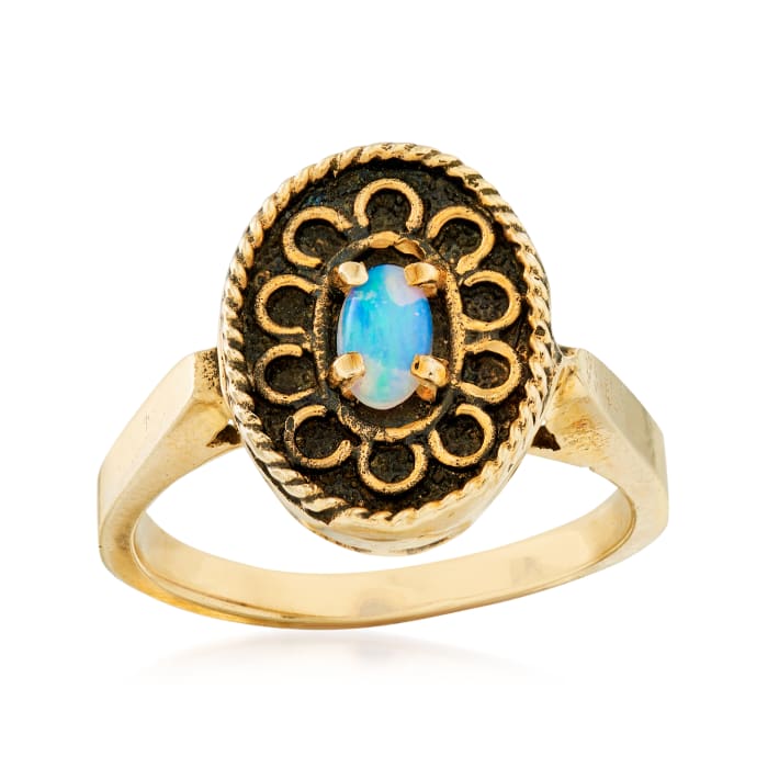 C. 1960 Vintage Opal Filigree Ring in 10kt Yellow Gold