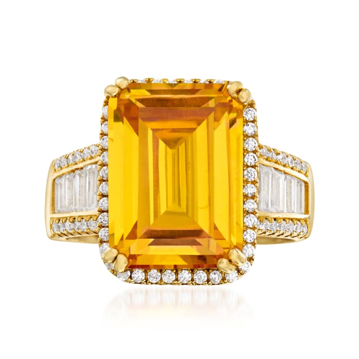 9.00 ct. t.w. Yellow and White CZ Ring in 18kt Gold Over Sterling