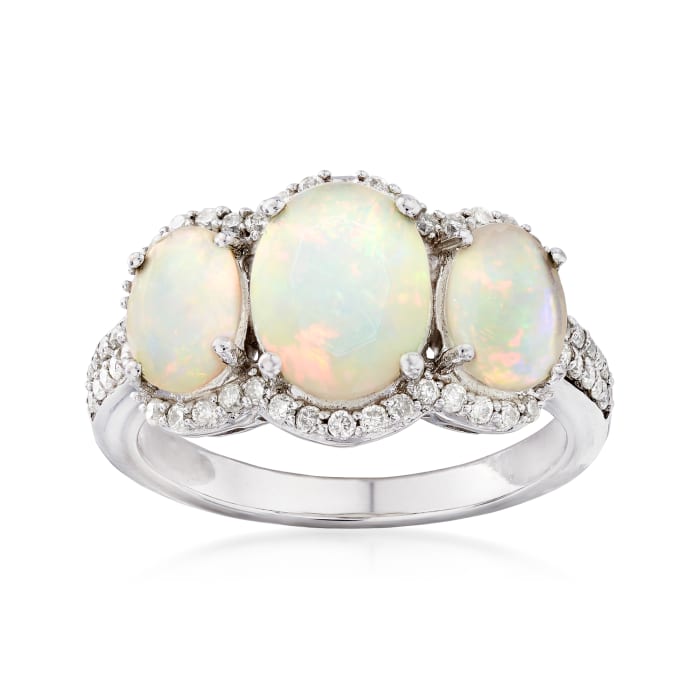 Ethiopian Opal and .33 ct. t.w. Diamond Ring in 14kt White Gold