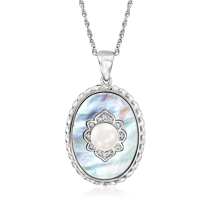 6-6.5mm Cultured Pearl and Mother-of-Pearl Pendant Necklace with White Topaz Accents in Sterling Silver