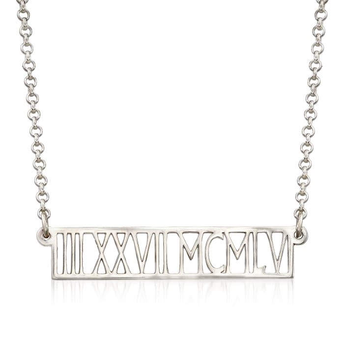 Sterling Silver Personalized Horizontal Roman Numeral Necklace