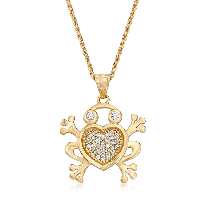 .20 ct. t.w. CZ Frog Adjustable Pendant Necklace in 14kt Two-Tone Gold