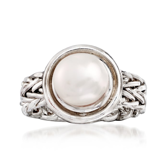 8mm Cultured Button Pearl Ring in Sterling Silver