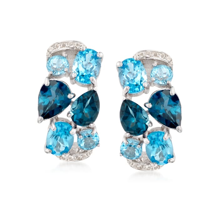 9.10 ct. t.w. Blue and White Topaz Mosaic Earrings in Sterling Silver