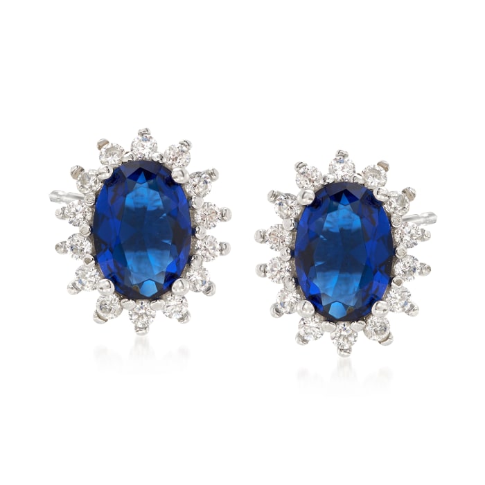 5.68 ct. t.w. Blue and White CZ Starburst Stud Earrings in Sterling Silver