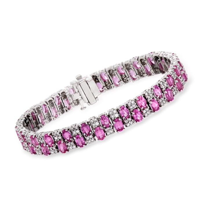 16.00 ct. t.w. Pink Sapphire and 2.15 ct. t.w. Diamond Tennis Bracelet in 14kt White Gold