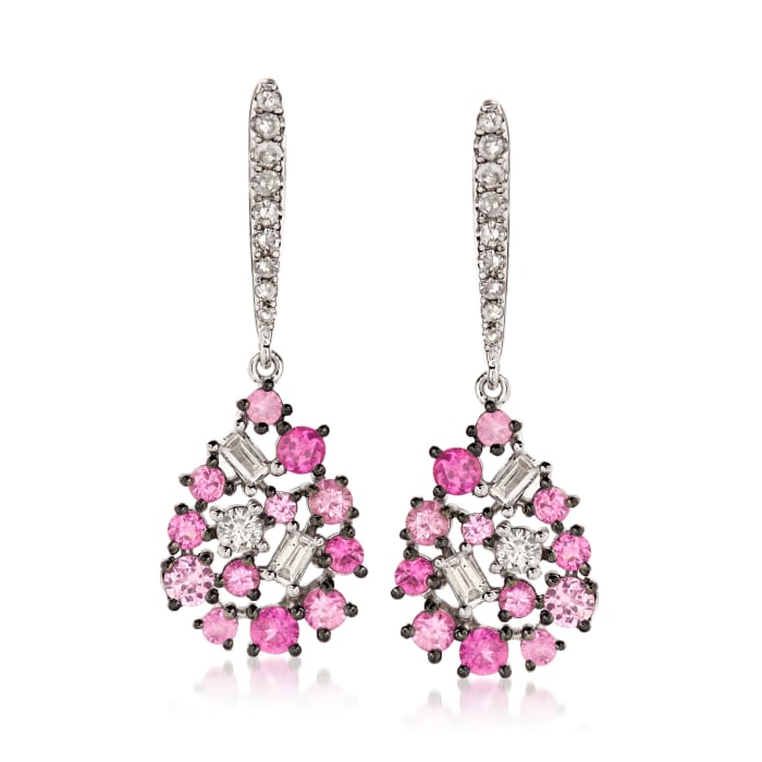 .60 ct. t.w. Pink Sapphire and .25 ct. t.w. Diamond Pear-Shaped Drop Earrings in 18kt White Gold