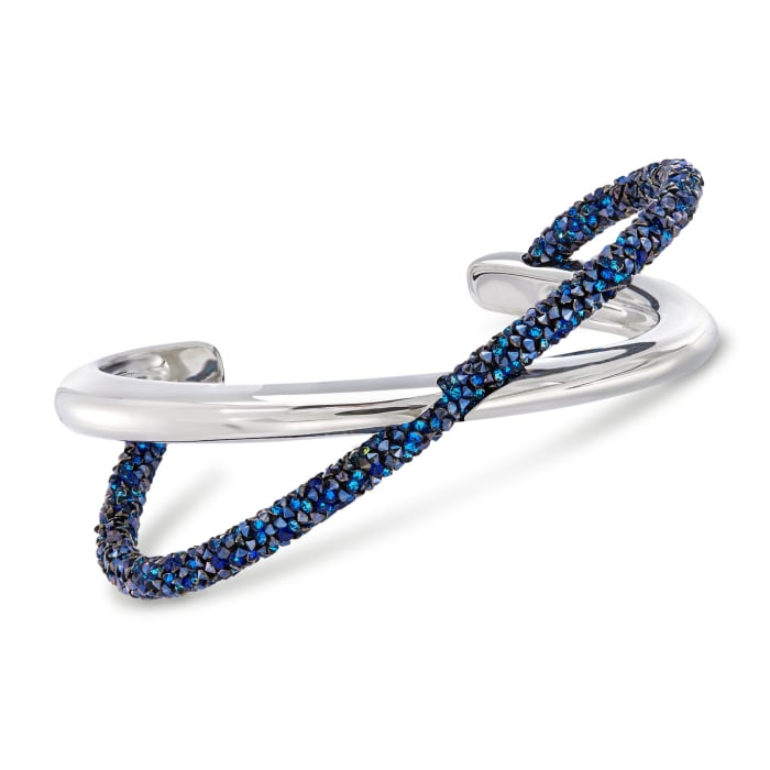 Swarovski Crystal &quot;Crystaldust&quot; Blue Crystal Crisscross Cuff Bracelet in Silvertone