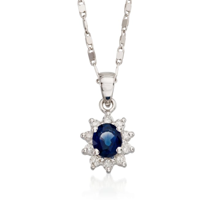 .45 Carat Sapphire and .10 ct. t.w. Diamond Pendant Necklace in 14kt White Gold