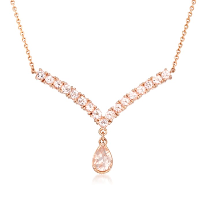 2.90 ct. t.w. Morganite Y-Necklace in 18kt Rose Gold Over Sterling