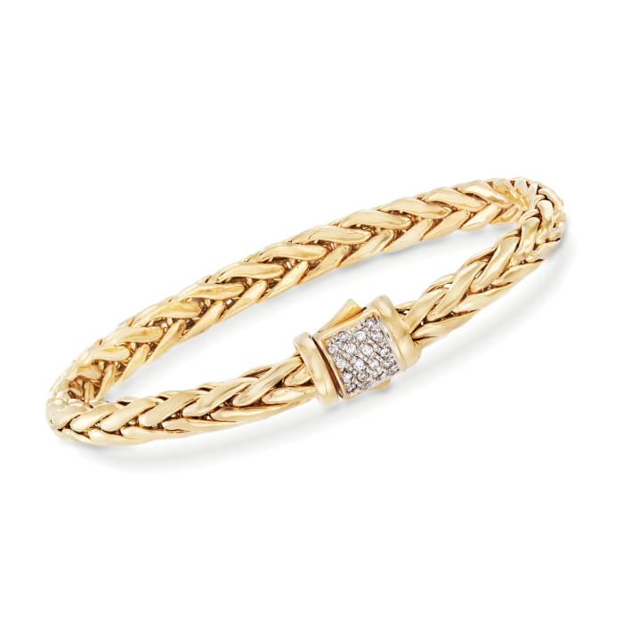 Phillip Gavriel &quot;Woven Gold&quot; .18 ct. t.w. Pave Diamond Link Bracelet in 14kt Yellow Gold