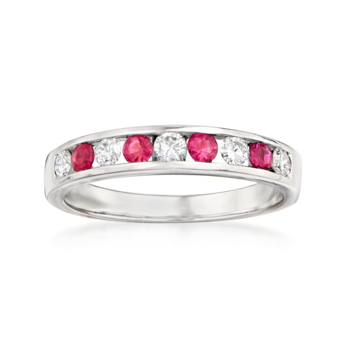 .28 ct. t.w. Diamond and .20 ct. t.w. Ruby Ring in 18kt White Gold
