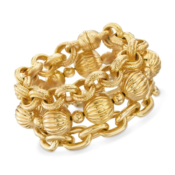 Italian 14kt Yellow Gold Jewelry Set: Three Link and Bead Bracelets
