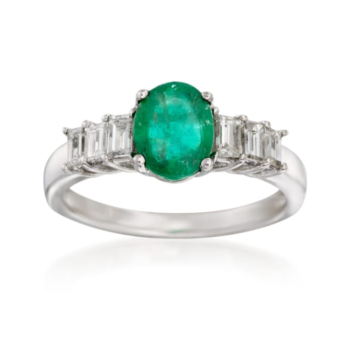 1.00 Carat Emerald and .50 ct. t.w. Diamond Ring in 14kt White Gold