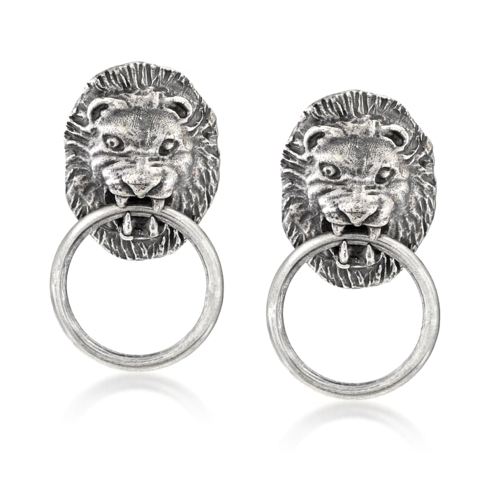 Italian Sterling Silver Lion Head Doorknocker Earrings