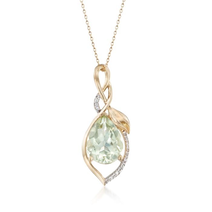 7.00 Carat Green Prasiolite and .10 ct. t.w. White Topaz Pendant Necklace in 14kt Gold Over Sterling