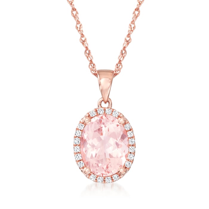 1.70 Carat Morganite Pendant Necklace with Diamond Accents in 14kt Rose Gold