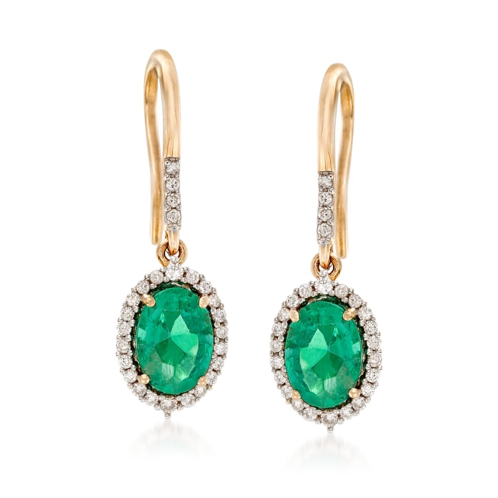1.80 ct. t.w. Emerald and .21 ct. t.w. Diamond Earrings in 14kt Yellow Gold