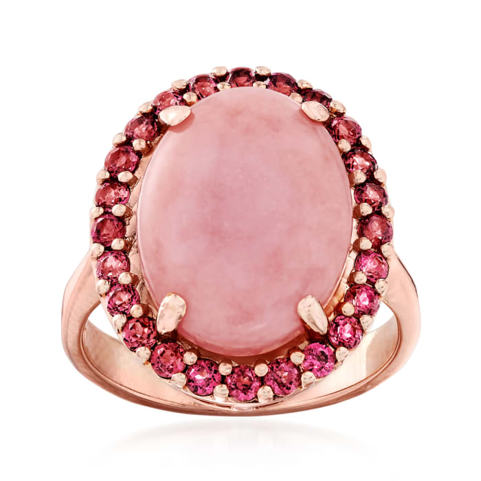 Pink Opal and 1.00 ct. t.w. Rhodolite Garnet Ring in 18kt Rose Gold Over Sterling Silver