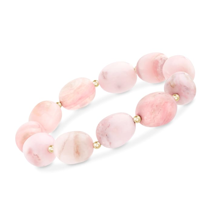 Pink Opal Bead Stretch Bracelet with 14kt Yellow Gold