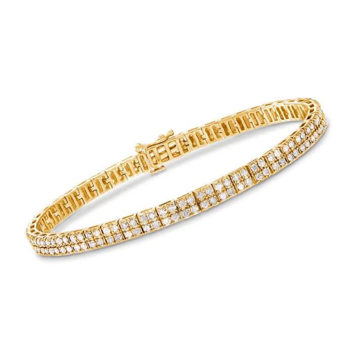 3.00 ct. t.w. Diamond Two-Row Tennis Bracelet in 18kt Gold Over Sterling