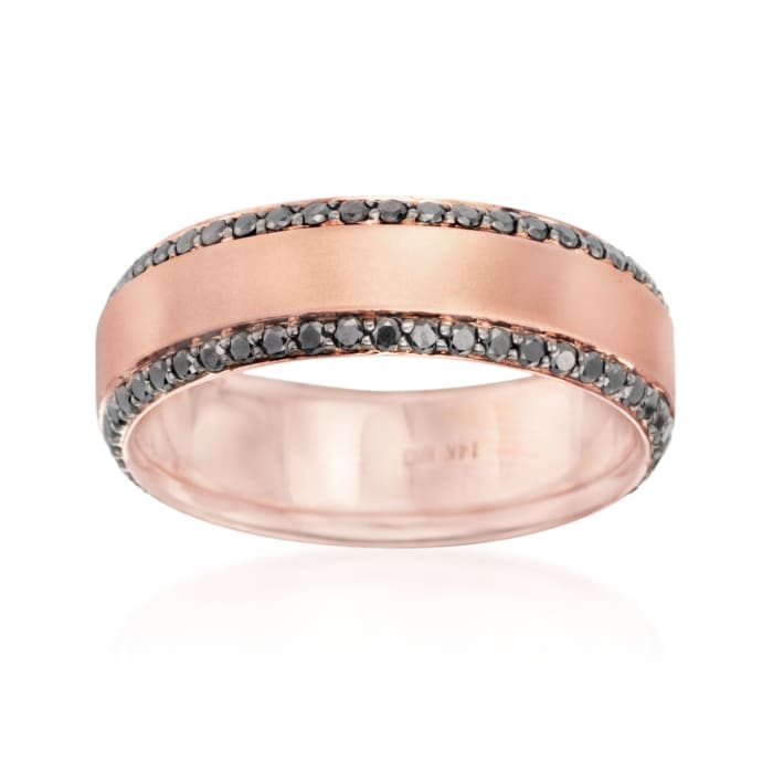 Henri Daussi Men's 1.05 ct. t.w. Black Diamond Wedding Ring in 14kt Rose Gold