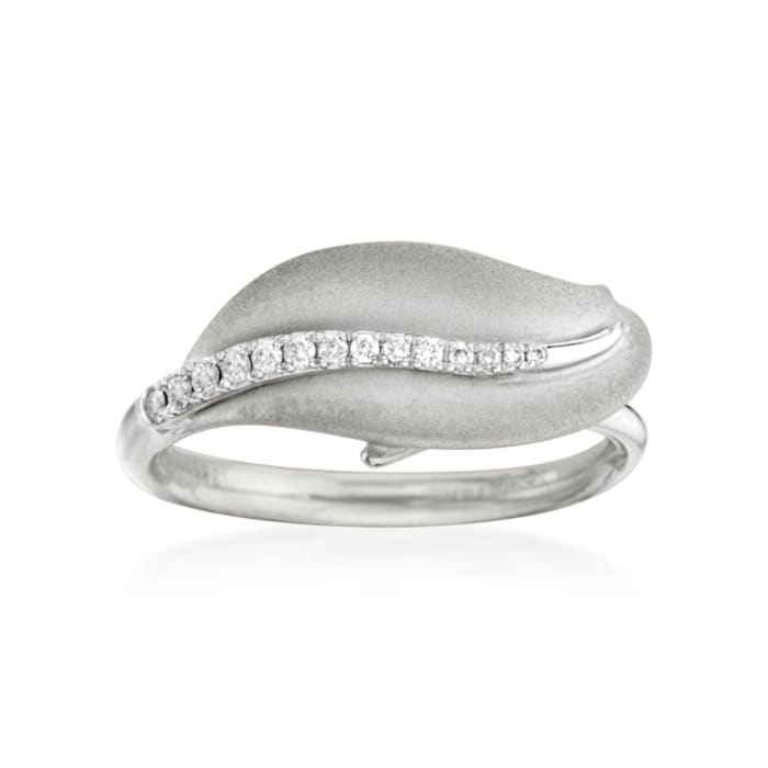 Simon G. 18kt White Gold Leaf Design Ring with Diamonds