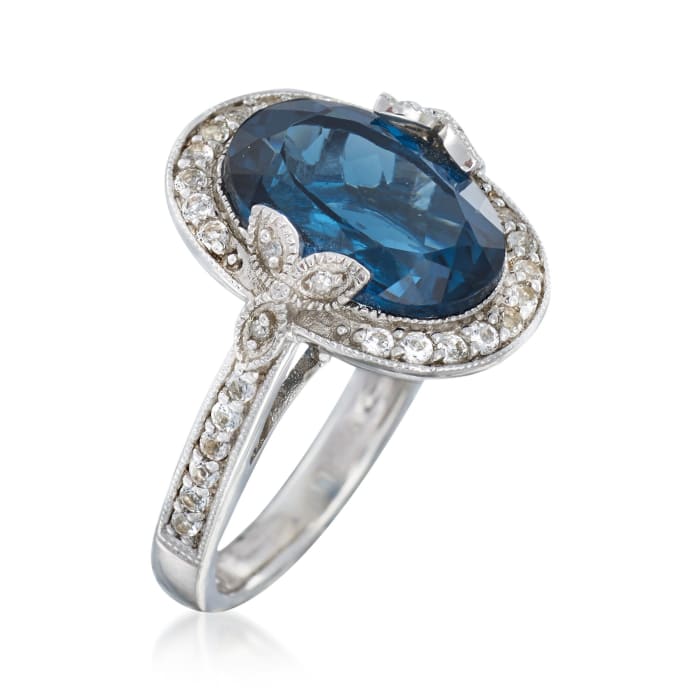 7.89 ct. t.w. London Blue and White Topaz Ring with Diamond Accents in ...