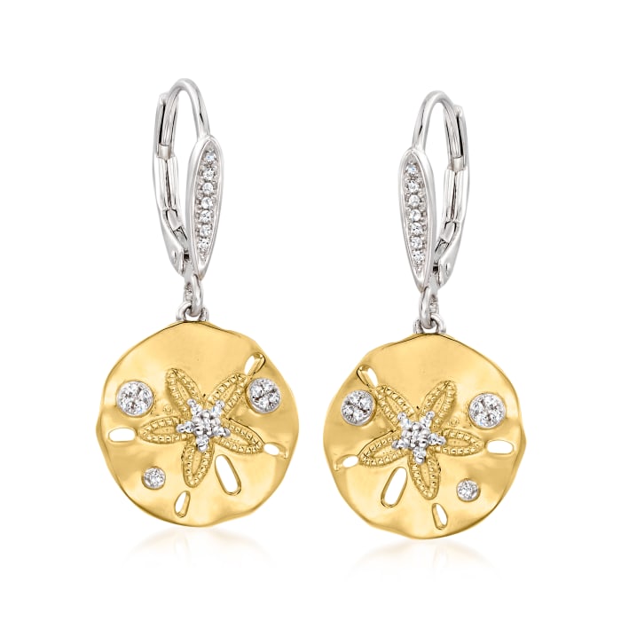 .13 ct. t.w. Diamond Sand Dollar Earrings in Sterling Silver and 18kt Gold Over Sterling
