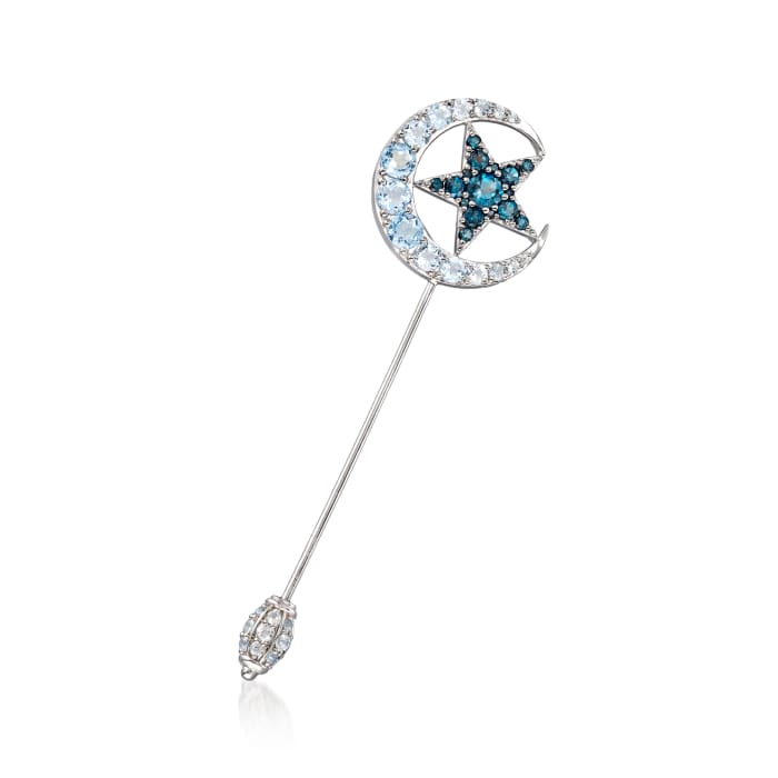 5.00 ct. t.w. London and Sky Blue Topaz Moon and Star Stick Pin in Sterling Silver
