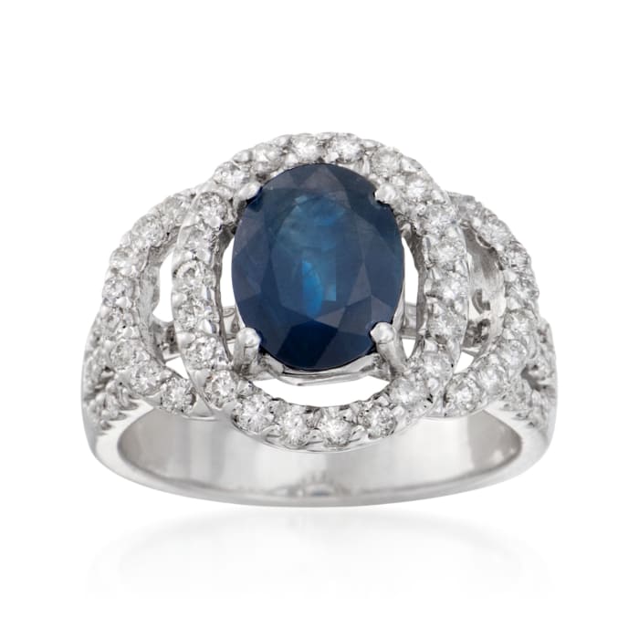 2.90 Carat Sapphire and .65 ct. t.w. Diamond Ring in 18kt White Gold