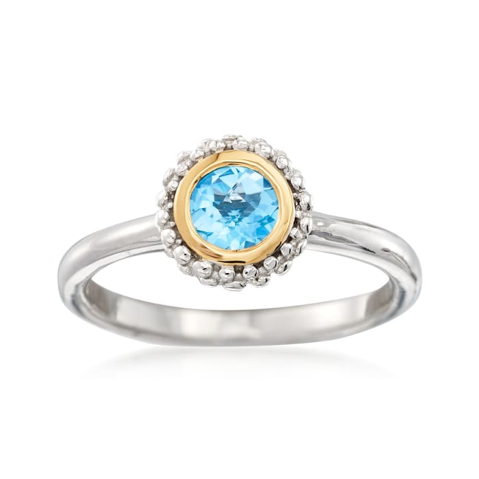 Phillip Gavriel &quot;Popcorn&quot; .49 Carat Blue Topaz Ring in Sterling Silver with 18kt Yellow Gold