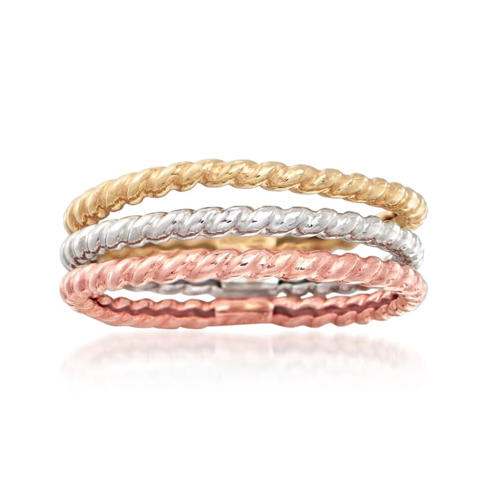 14kt Tri-Colored Gold Jewelry Set: Three Roped Rings